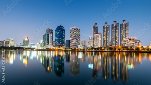 Bangkok city - Cityscape downtown  Business district urban area at night  ,reflection landscape Bangkok Thailand