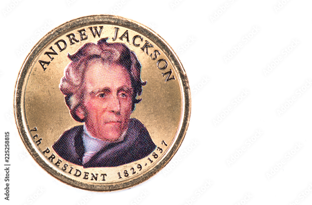 Andrew Jackson Presidential Dollar USA coin a portrait image of