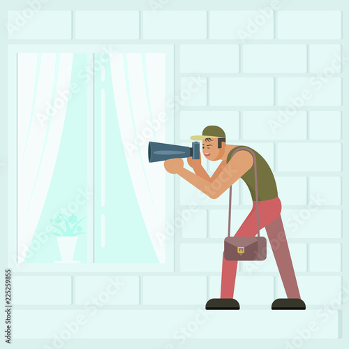 Vector flat illustration of paparazzi taking photo