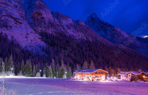 mountain village in alps at night