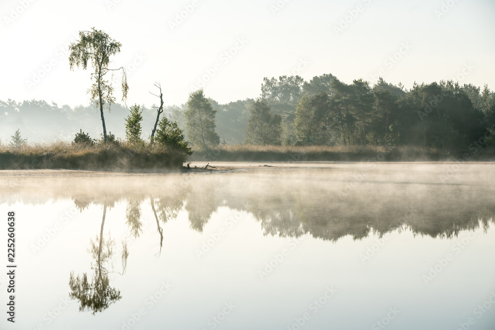 an misty morning at the water