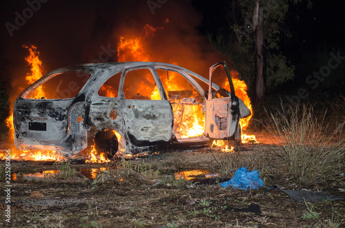 Photography Τhe thieves burn a job car after robbery Athens Greece