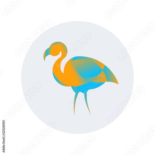 Colorful Flamingo Logo Template. Simple bird Icon. Drawing of animal. Vector illustration. Can use as night club and exotic vacations emblem. Geometric icon design. Minimalistic pictogram