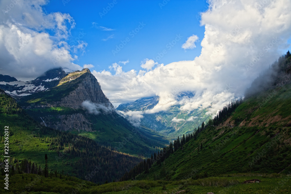 View of the mountains from Logan's Pass in Glacier National Park Montana, USA