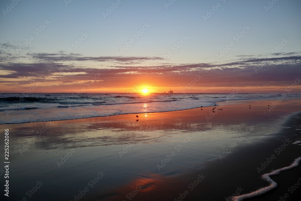 orange beach sunset in Huntington Beach California