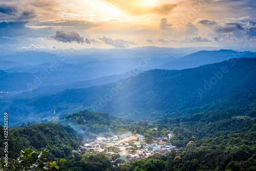 Photos Top landscape View of mountain village on Doi Pui Mountains in sunset sky and cl