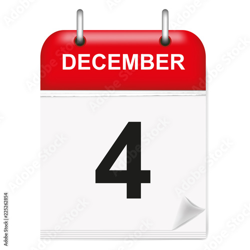 Daily single-leaf calendar, red spine, 3d, month of December,fourth,4, 4th.