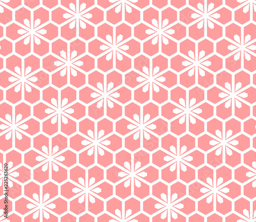 Flower geometric pattern. Seamless vector background. White and pink ornament. Ornament for fabric, wallpaper, packaging, Decorative print