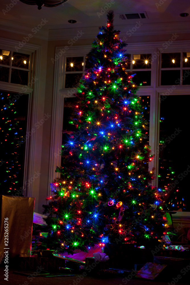Lit Christmas Tree in the dark