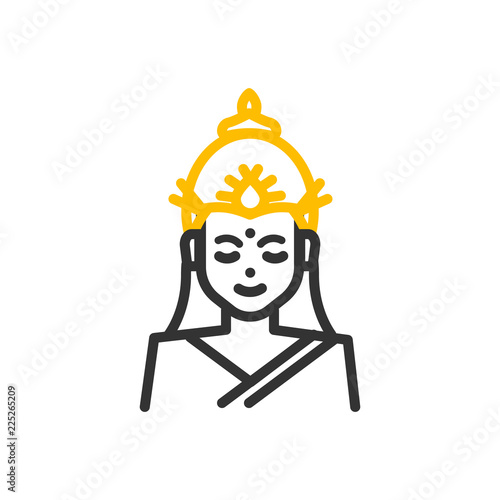 Lakshmi, Hindu goddess of wealth, prosperity, abundance and fortune. Vector thin line icon illustration