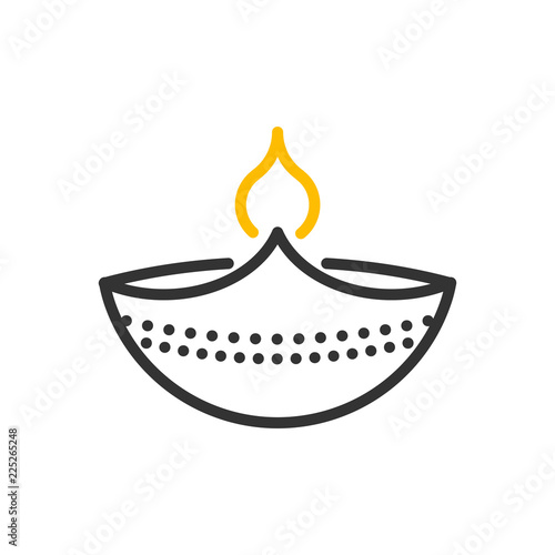 Decorative diwali lamp icon. Vector thin line illustration design object with flame burning