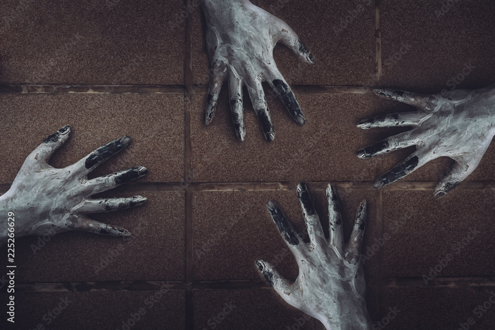 Ghost hand on the wall horror scene of woman death movie halloween