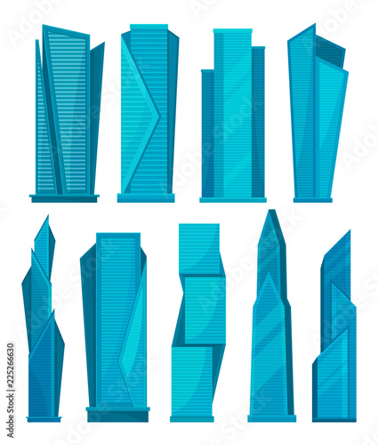 Skyscrapers set, modern residential buildings, element of urban landscape vector Illustration on a white background