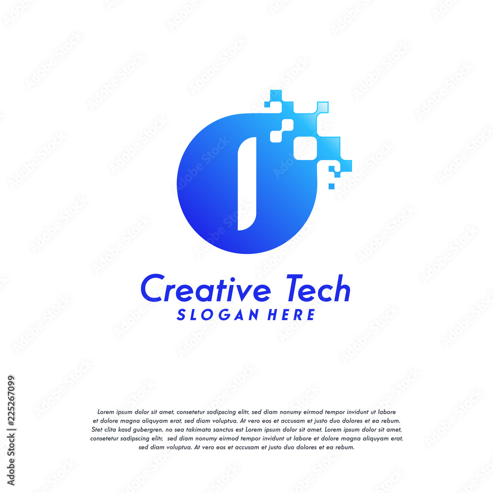 Pixel I-Letter Logo designs, Letter-I Design Vector Template with Abstract Circle Pixel