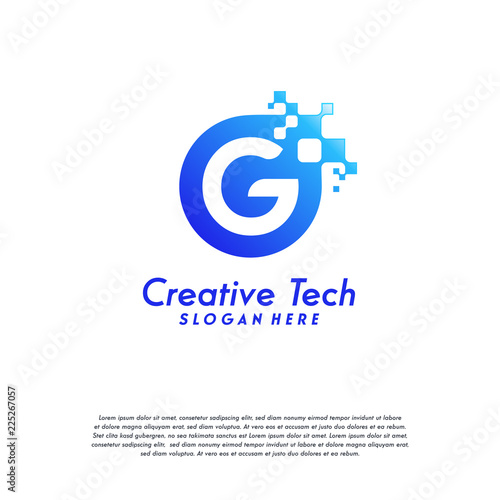 Pixel G Letter Logo designs, Letter G Design Vector Template with Abstract Circle Pixel