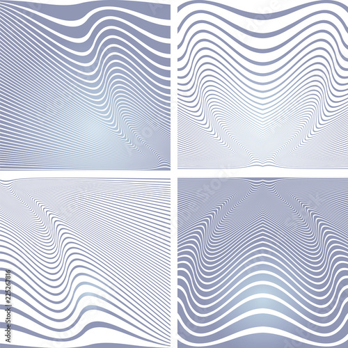Abstract blue wavy lines designs set.