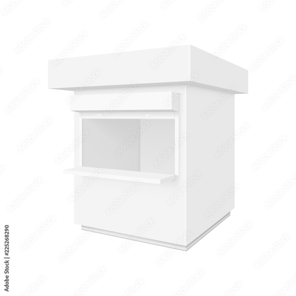 Promotional or trade outdoor kiosk. Illustration isolated on white background. Graphic concept for your design Promotional or trade outdoor kiosk. Illustration isolated on white background. Graphic concept for your design