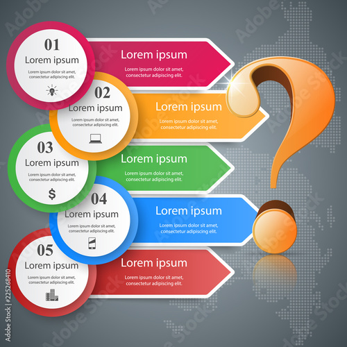 Business infographics. Question mark. Five color items