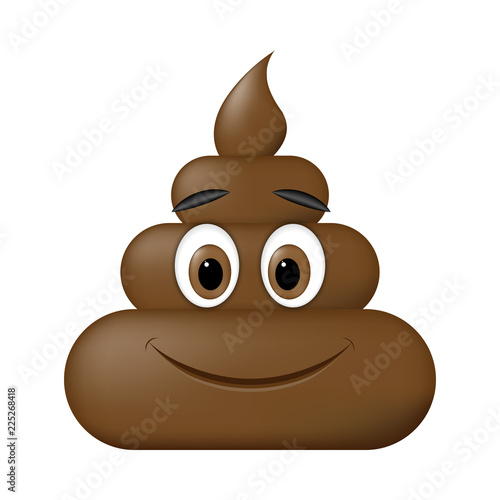 Shit icon, smiling face, poop emoticon isolated on white background.