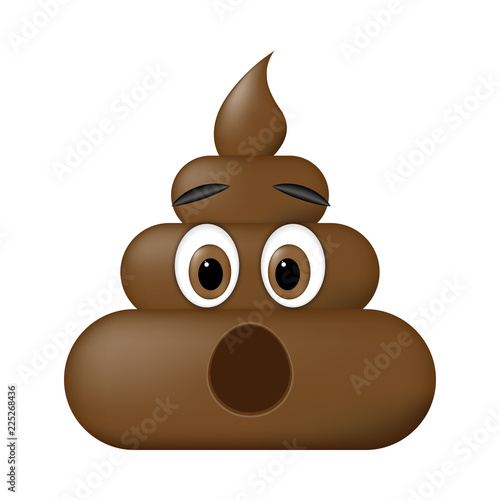 Shit icon, surprise faces, poop emoticon isolated on white background.