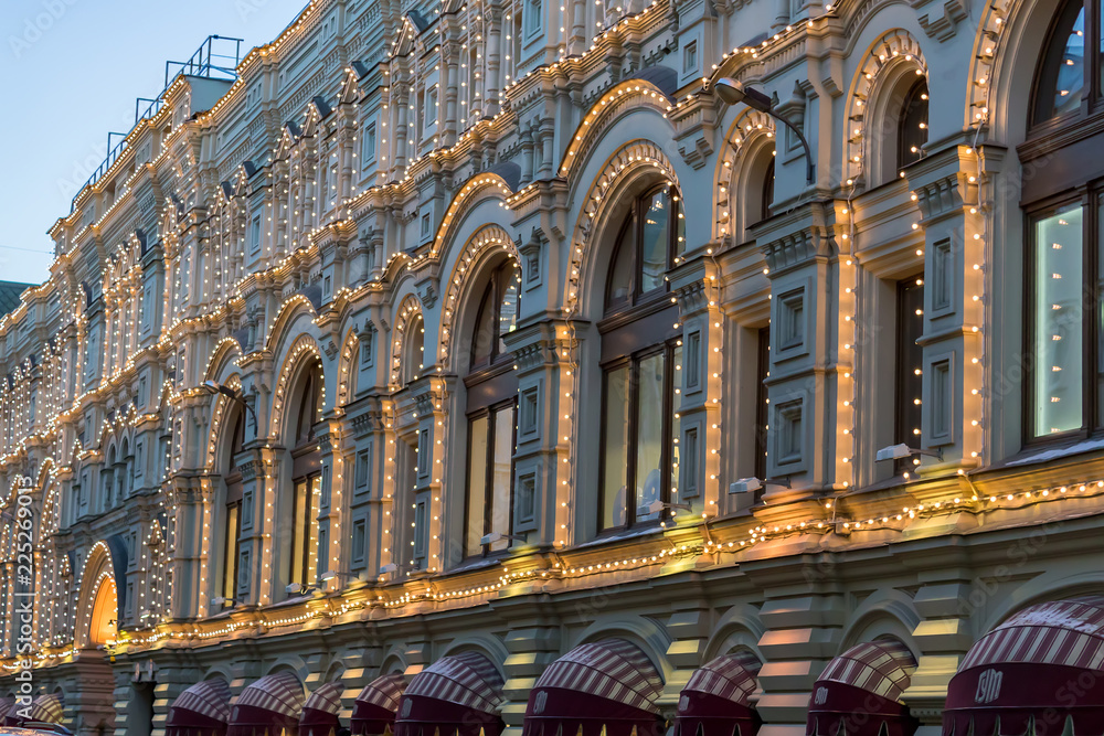  GUM store in a dusk. Illumination of the central department store on Red Square.