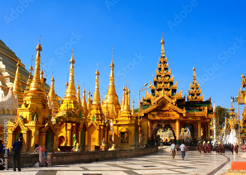 Golden stupas in Shwedagon Zedi Daw  Yangon  Myanmar