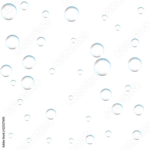 Underwater fizzing air bubbles on white background. Fizzy sparkles in water, sea, aquarium, ocean. Effervescent drink. Undersea vector texture.