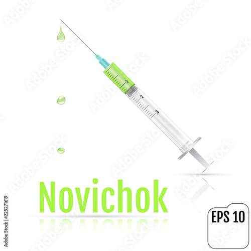Novichok syringe. Novichok poison drops. Realistic vector illustration