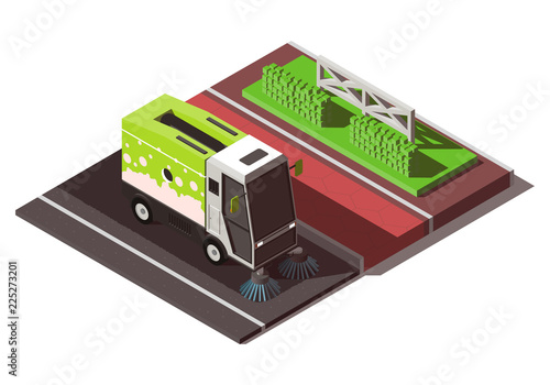 Isometric street sweeper machine
