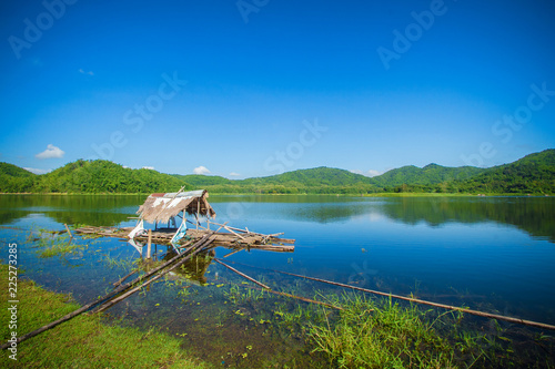 Wooden rafting in the water