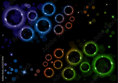Bright abstract background. Colored rings with highlights on a dark background. Design for advertising, website, banners and posters.