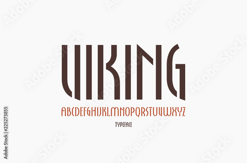 Stencil-plate narrow sans serif font in new gothic style
