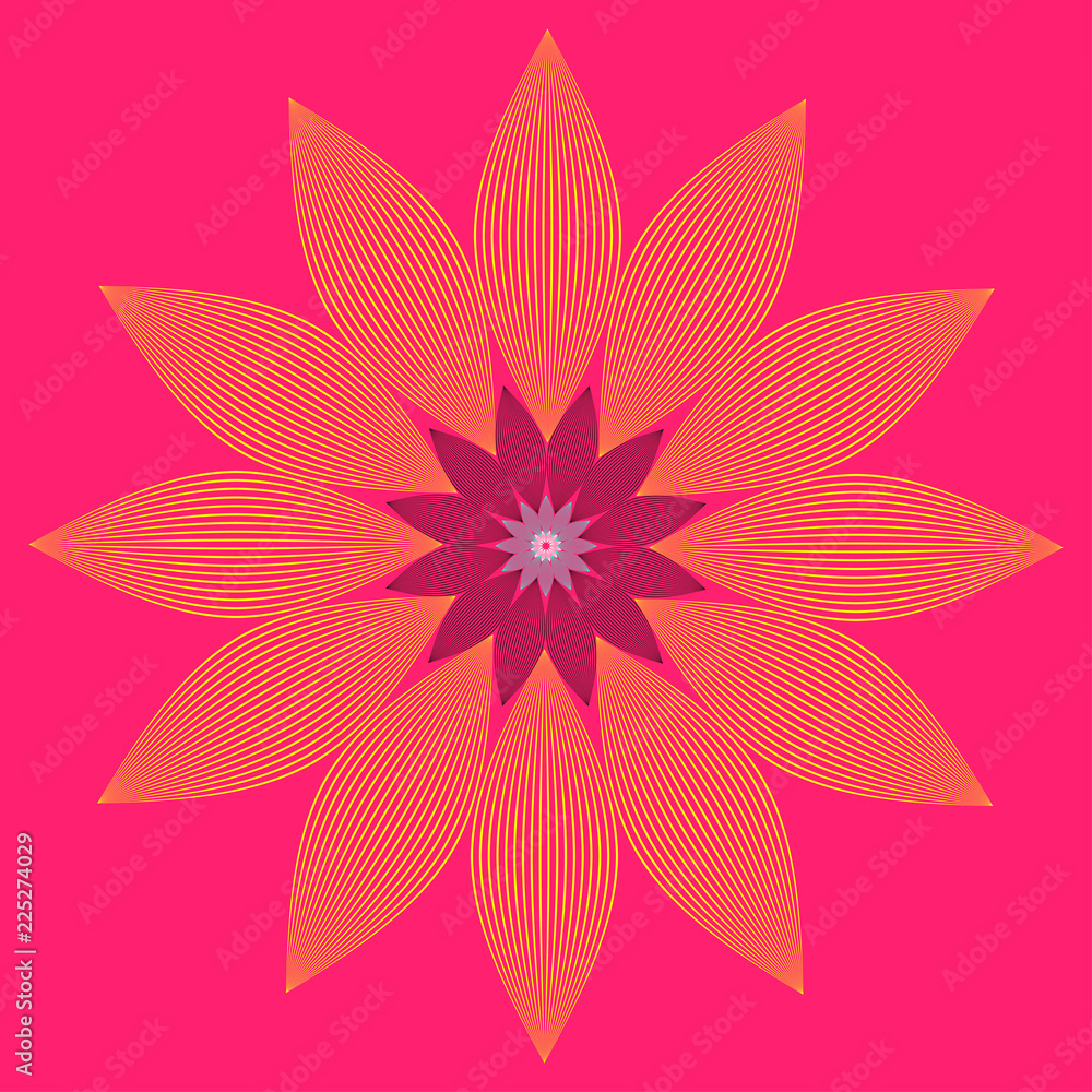 stylized graphic linear flower in bright red orange colors stylized graphic linear flower in bright red orange colors