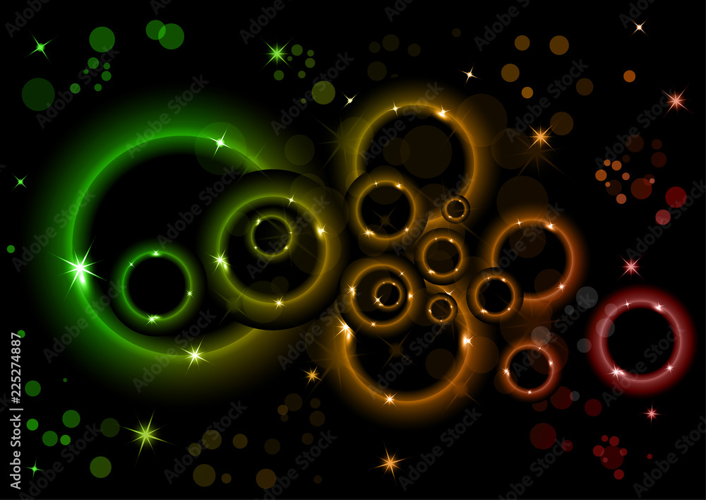 Bright abstract background. Colored rings with highlights on a dark background. Design for advertising, website, banners and posters. Bright abstract background. Colored rings with highlights on a dark background. Design for advertising, website, banners and posters.