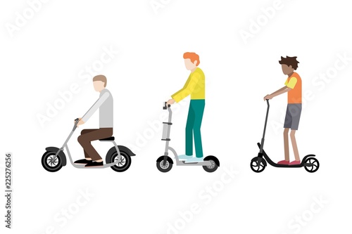 People on electric scooters in flat style.