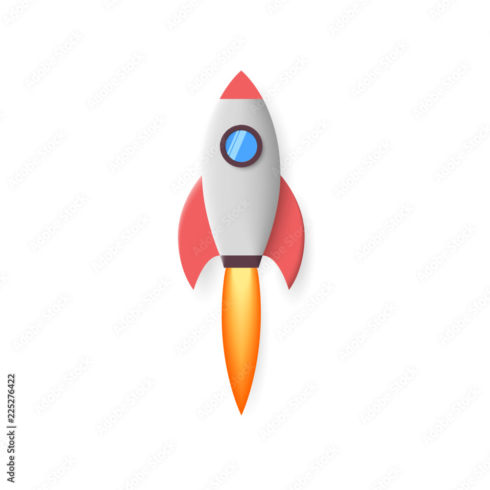 Rocket. Space rocket launch. Project start up. Flying cartoon