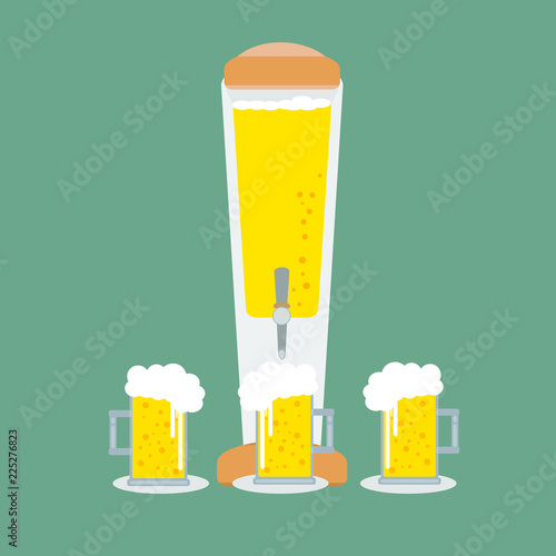 Beer Tower tap and Beer glass flat design