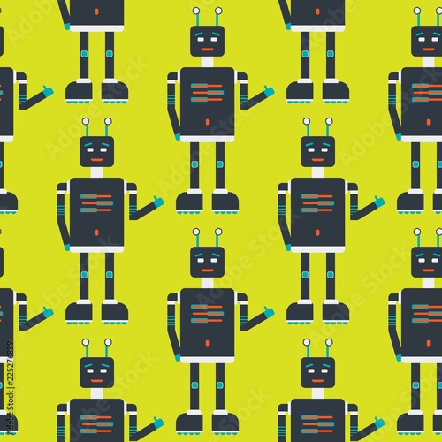Robot seamless pattern in flat style.