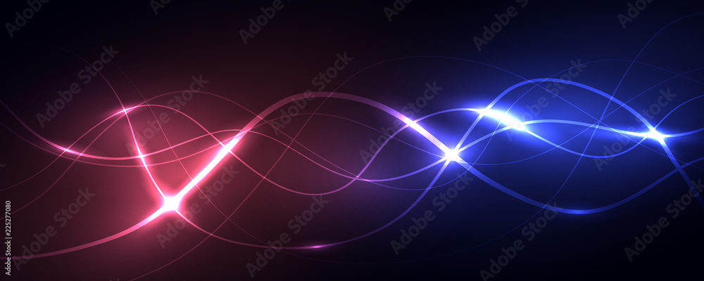 Colored dynamic waves on a dark background.Geometric abstract background with lines . Vector illustration