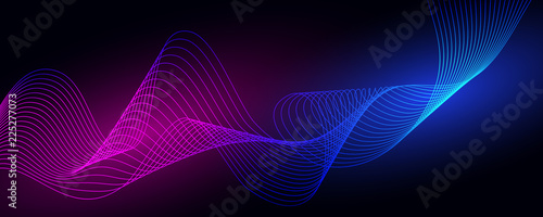 Colored dynamic waves on a dark background.Geometric abstract background with lines . Vector illustration