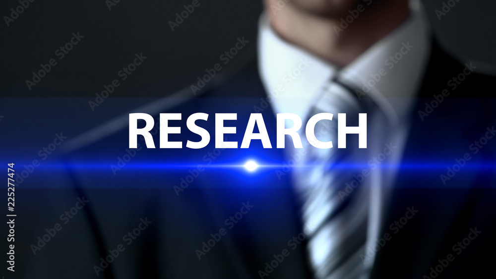 Research, businessman standing in front of screen, analytics and science Research, businessman standing in front of screen, analytics and science