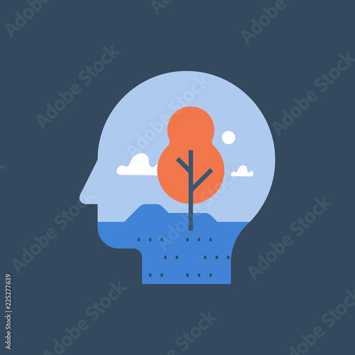 Inner peace, harmony and mental wellbeing, clear thinking, meditation concept, self reflection, psychotherapy