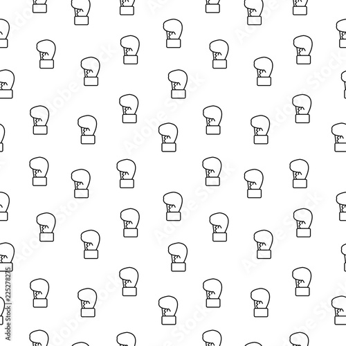 Seamless Boxing gloves pattern isolated on white background, sport equipment geometric vector background for textile print, page fill. Tiling textures with thin line black and white icons set.