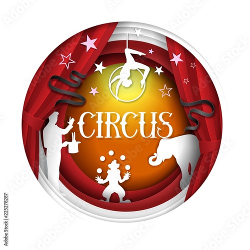 Circus vector paper cut poster banner design template