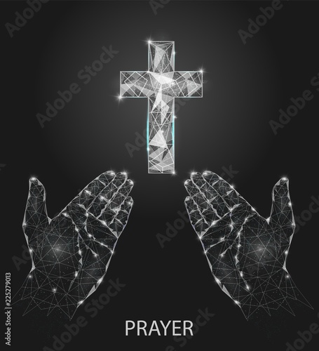 Christian prayer hands vector geometric polygonal background