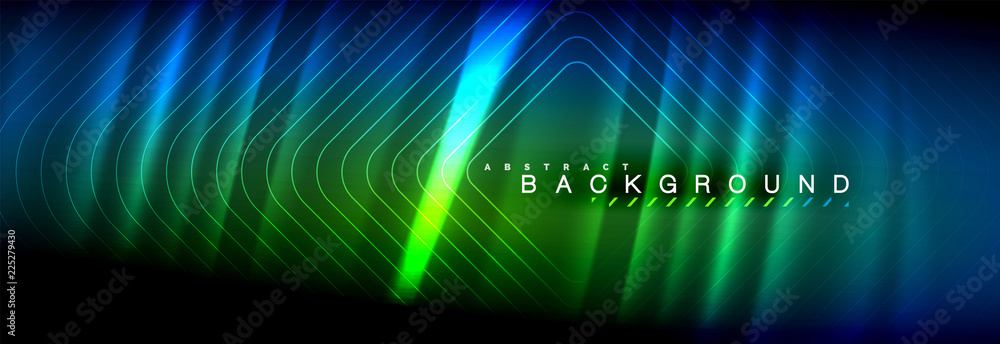 Naklejka premium Neon glowing fluid wave lines, magic energy space light concept, abstract background wallpaper design