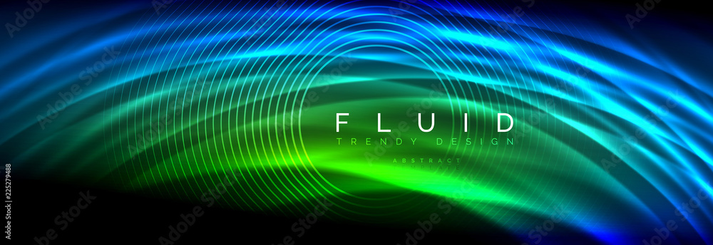 Neon glowing fluid wave lines, magic energy space light concept, abstract background wallpaper design Neon glowing fluid wave lines, magic energy space light concept, abstract background wallpaper design