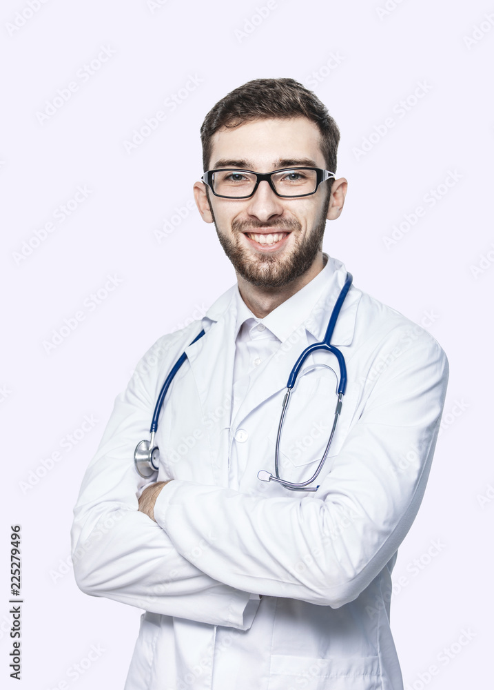 portrait - a family doctor with stethoscope on white background portrait - a family doctor with stethoscope on white background