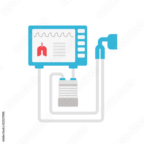 Medical ventilator vector flat illustration isolated on white background. Mechanical respirator icon for medical infographic. Lungs mechanical ventilation concept illustration.
