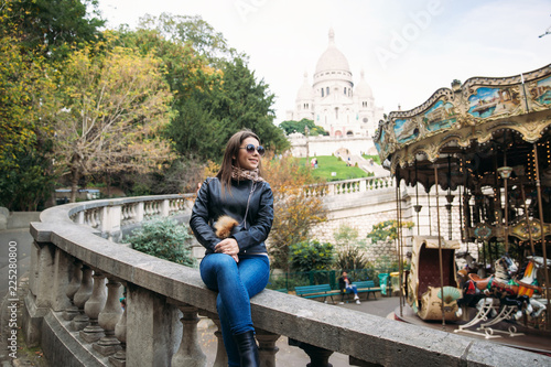 Photography Beautiful girl is walkin in paris near the basilica